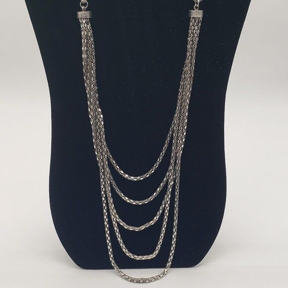 George Silver Tone 5 Strand Ring Link Necklace & Spring Silver Faux Gem Bracelet - Picture 11 of 14